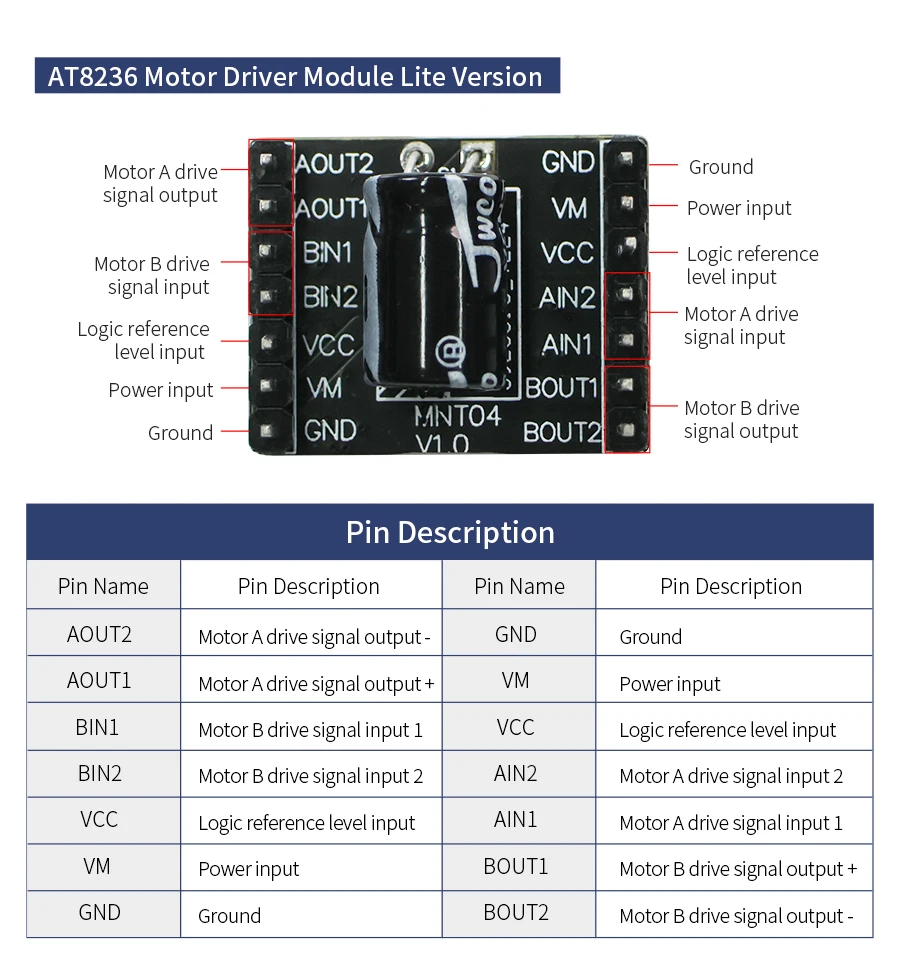 Yahboom H-Brücke Dual Motor Drive Board Elektronikmodul mit AT8236 Chip Unterstützung 5-12V Spannung TB6612FNG Modul für Roboterauto – Detail 20