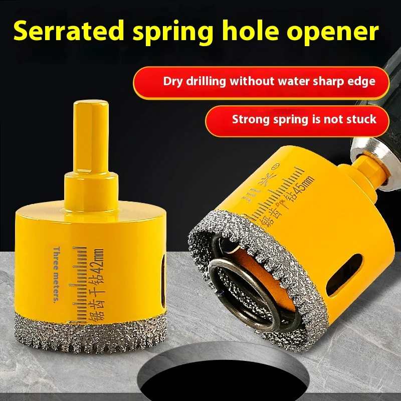 Spring-loaded Serrated Hole Opener For Ceramic Tile Rock Plate Quartz Stone Marble Material Drilling, Diamond Drill Bit