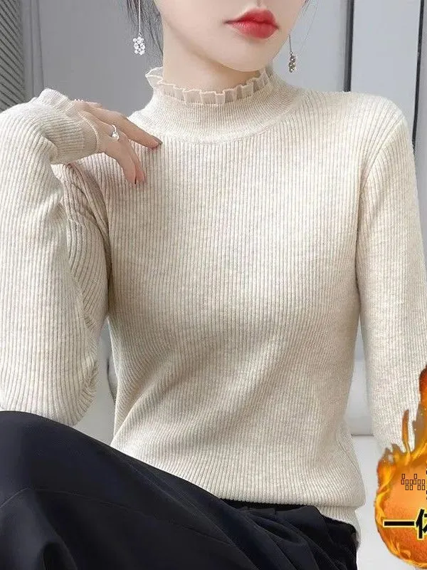 

Sweet Soft Women's Knitwear Sweater Slim Fit Lace Inner Wear One-Piece Fce Autumn New Sle Commute Loose pe Long Sve...