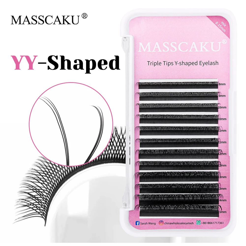 

New Arrival MASSCAKU 8-15mm Mix Length Three Split Tips YY Shaped Eyelash 0.07mm Thickness Soft Y Design Eyelashes Makeup Tools