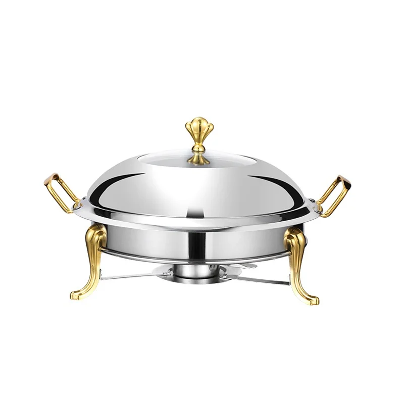 

Portable stainless steel crown-shaped thermal insulation hot pot visible lid self-service alcohol stove hotel soup cooking
