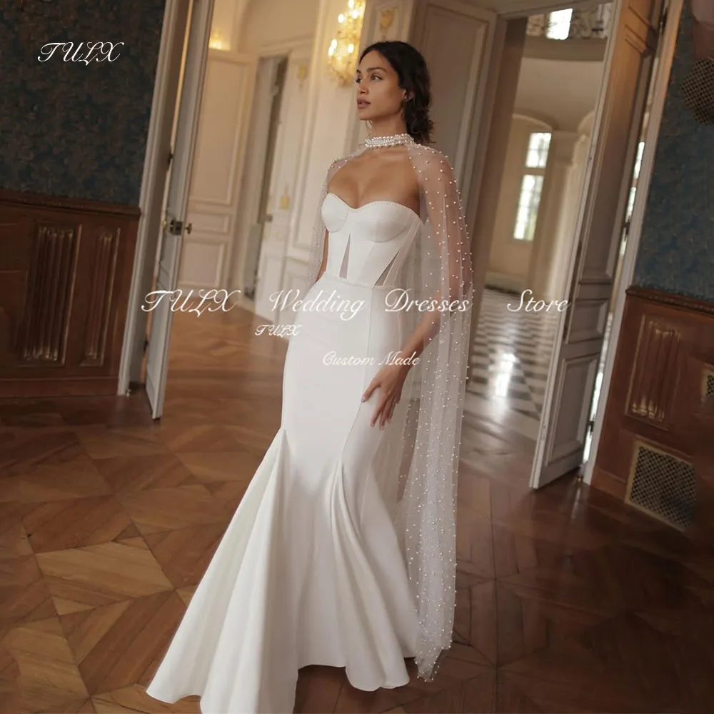 

TULX Simple Spaghetti Strap Bow Satin Wedding Dresses Sleeveless Bridal Gowns A-line Long Korea Women Beaches Photo Shoot 웨딩드레스