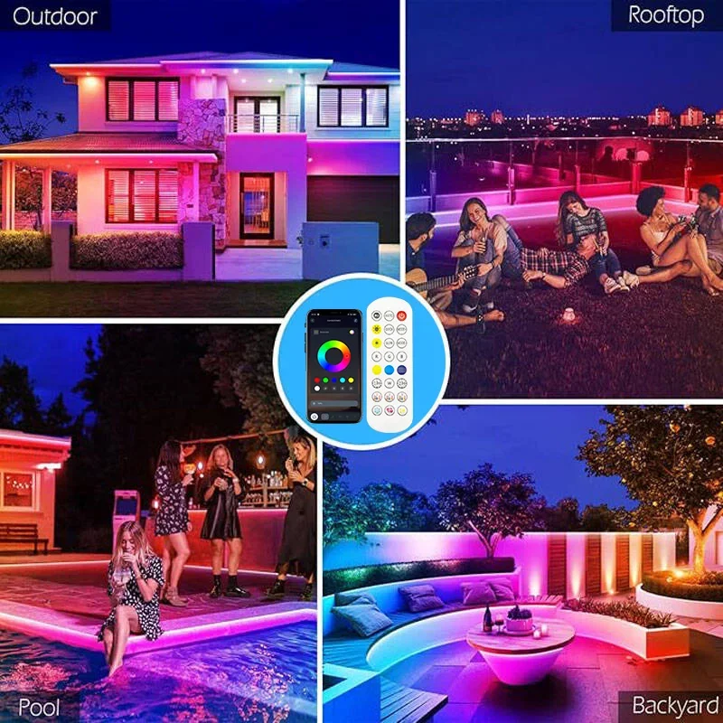 Outdoor Lighting Led Strip 24V 10M 30M 50 Meters Rgb Ip68 Waterproof Led Light With App And Remote Control For Deck Garden Pool