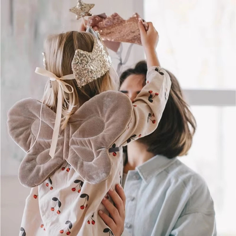 

Children Photography Props Butterfly Wings Fairy Costume Sequined Princess Crown Angel Wand Set Toddler Birthday Photo Shoot