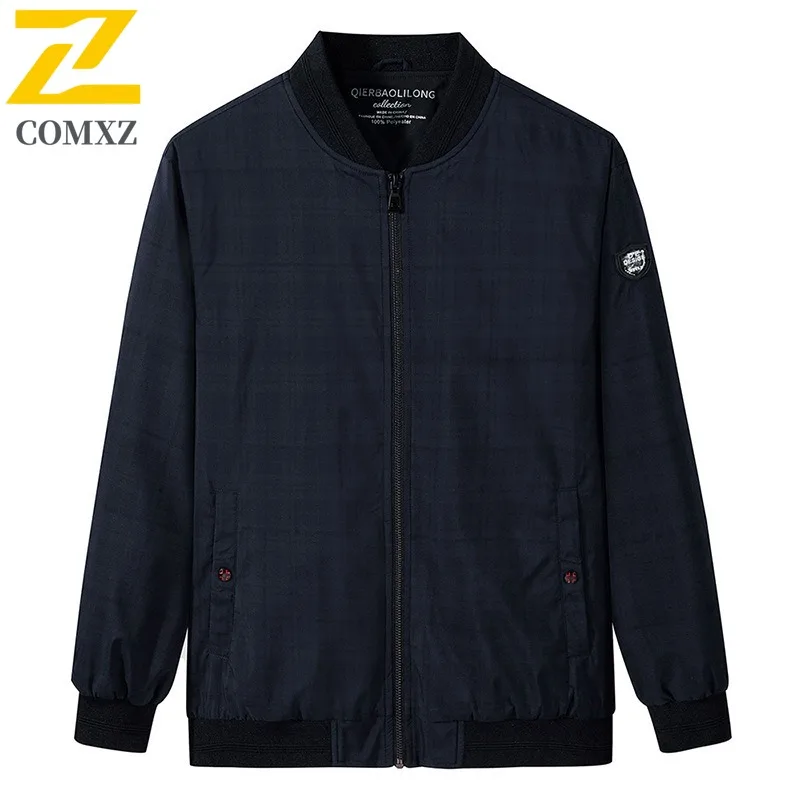 COMXZ Jaket Pilot Kerah Bulat Hitam Lengan Panjang Musim Semi Gugur untuk Pria, Mantel Bisnis Ukuran Besar, Atasan Kasual Impor 2025