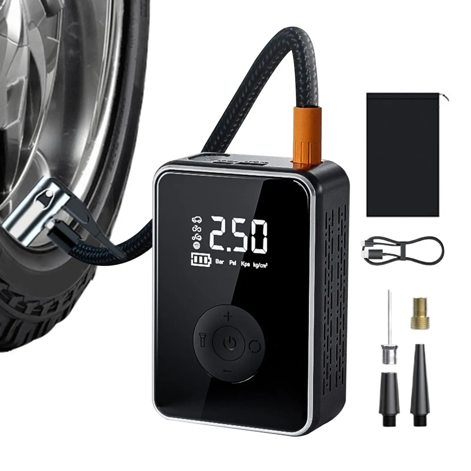 

Tire Inflator Portable Air Compressor 150 PSI Cordless Mini Bike Tire Pump, Air Pump for Car with Pressure Gauge, LED Light