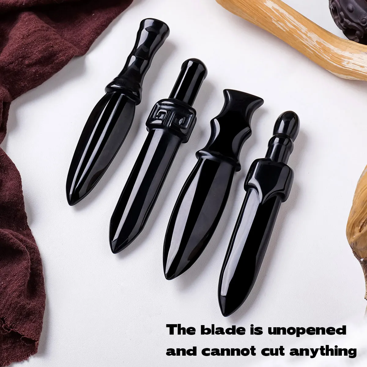 1PC Natural Crystal Black Obsidian Carved Ritual Knife Home Decor Witch Dagger Gemstone Athame Decorative Occult Crystal Gift