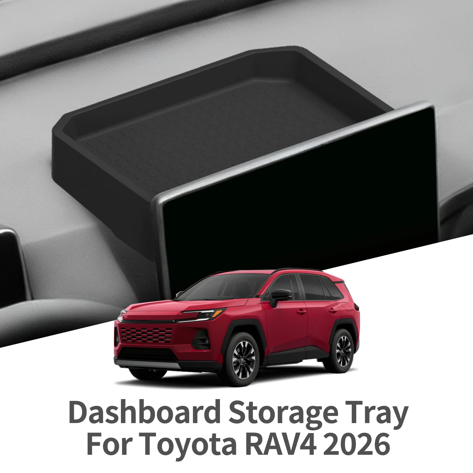 Smabee für Toyota RAV4 2026 Auto-Armaturenbrett-Aufbewahrungsfach, Display-Bildschirm-Organizer, Silikon-Ablagebox, Zubehör, Schwarz – Detail 1