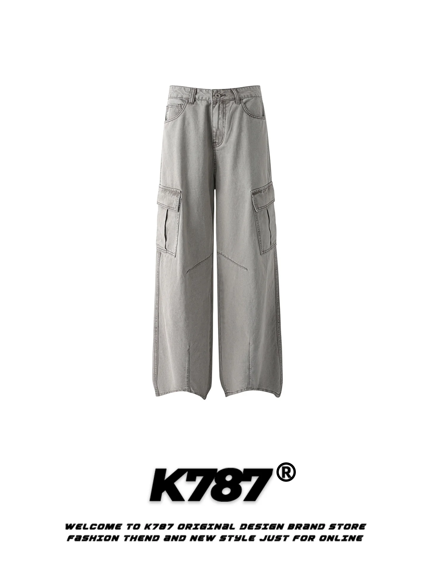 

K787 American Sle Casual Pants Men's High Waist Wide Leg Loose Fit Multi ket Work Trousers Vintage Distred Long Pants