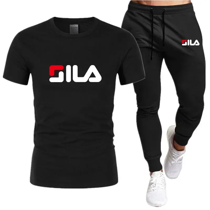 

Summer men's short-sleeved T-shirt + long pants sports set, casual fitness jogging and fashionable sports two-piece set