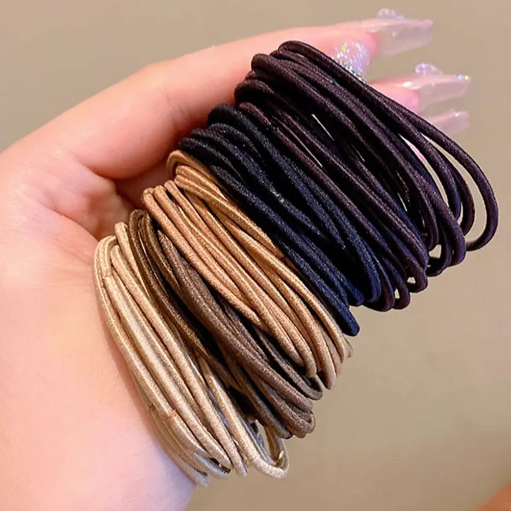 

100pcs Ties Elastic Headbands for Women Girls Durable Ponytail Holders Scrunchies Nylon Accessories Bright Colors Thin Hair