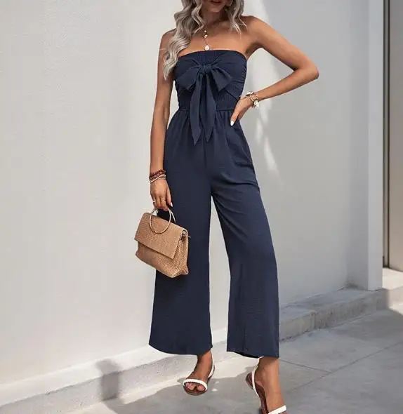 2025 Nuova tuta senza spalline stile vacanza estiva Tuta senza spalline con papillon per donna