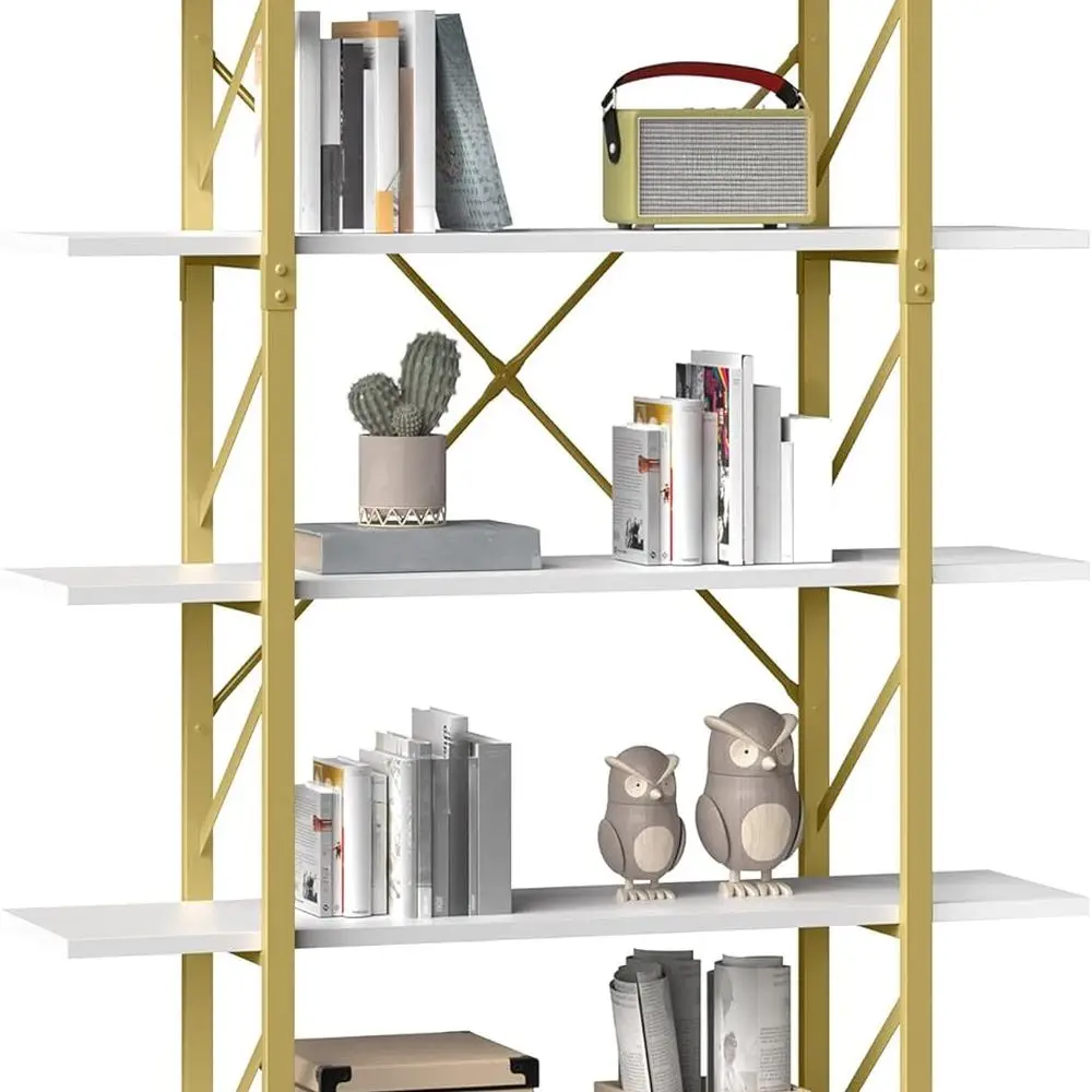 

Современная 5-ярусная золотисто-белая книжная полка высотой 70,9 годов для дома/офиса, открытое хранилище для книг и растений