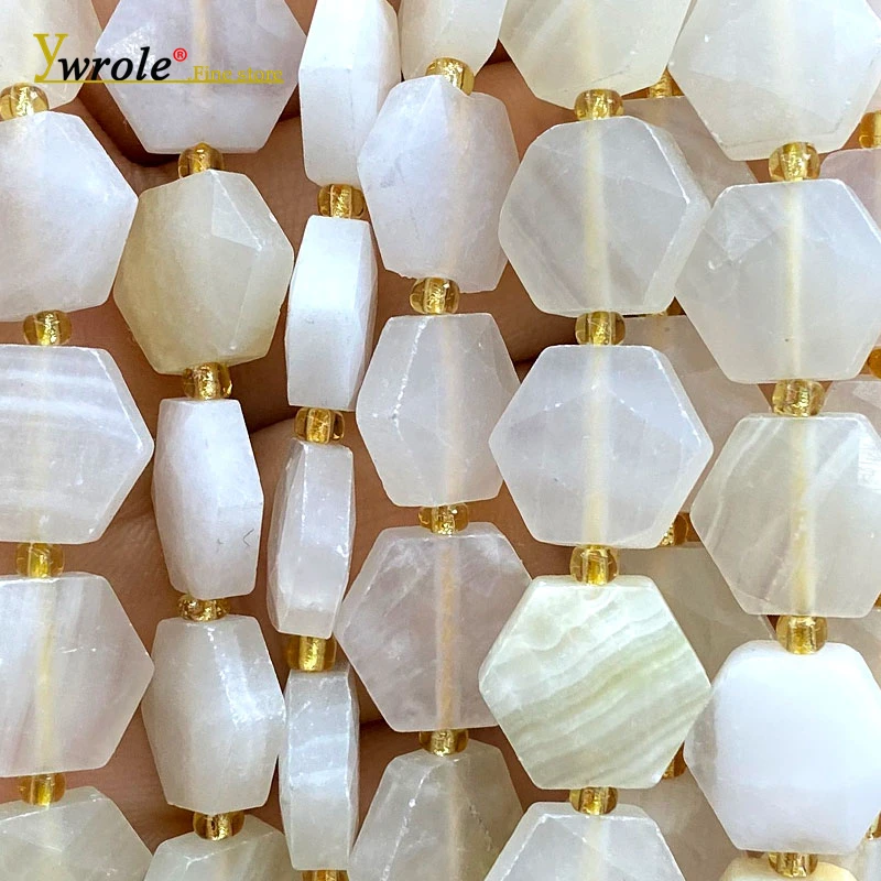 12mm Faceted Hexagon Natural Stone White Calcite Jade Loose Spacer Beads for Jewelry Making Diy Bracelet Charms Accessories