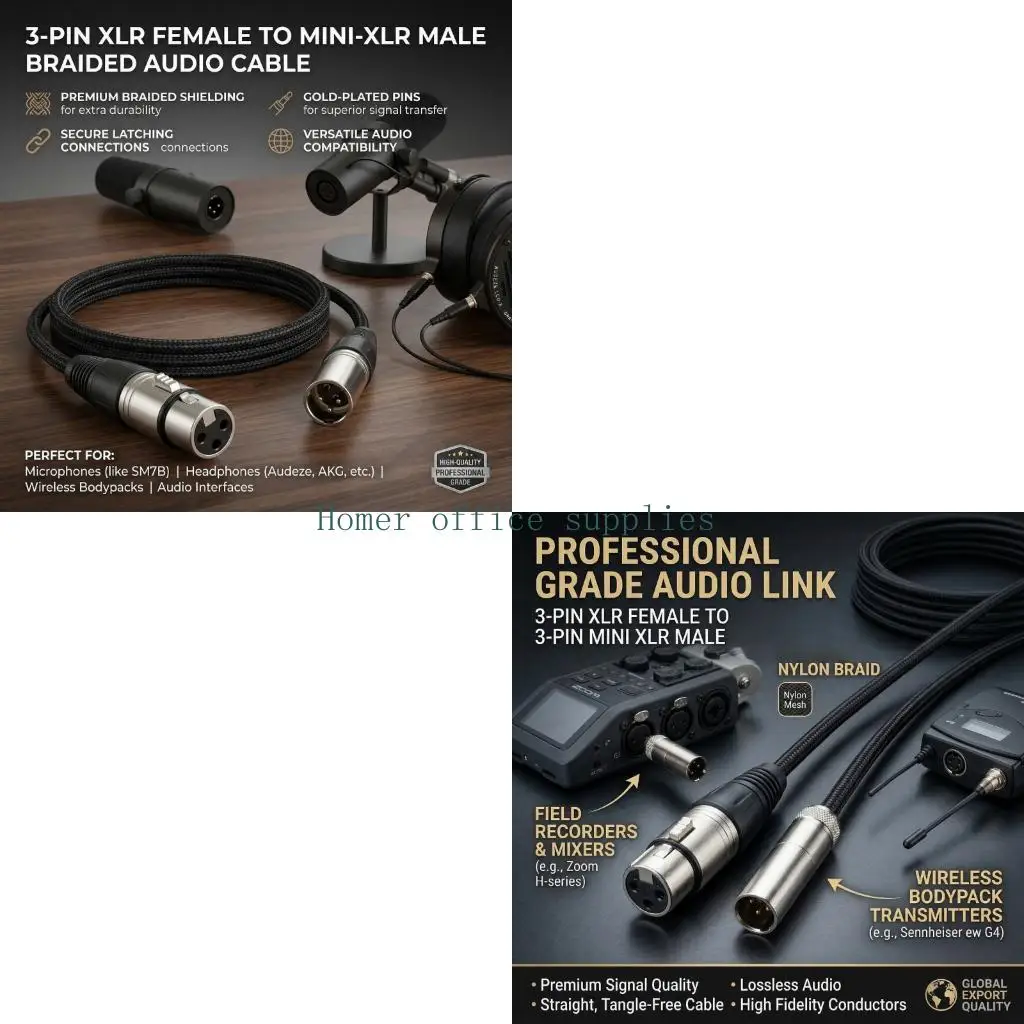 K43B Heavy Duty 3Pin XLR Female To Mini XLR Male Power Cable For Stage And Studio 40cm Flexible