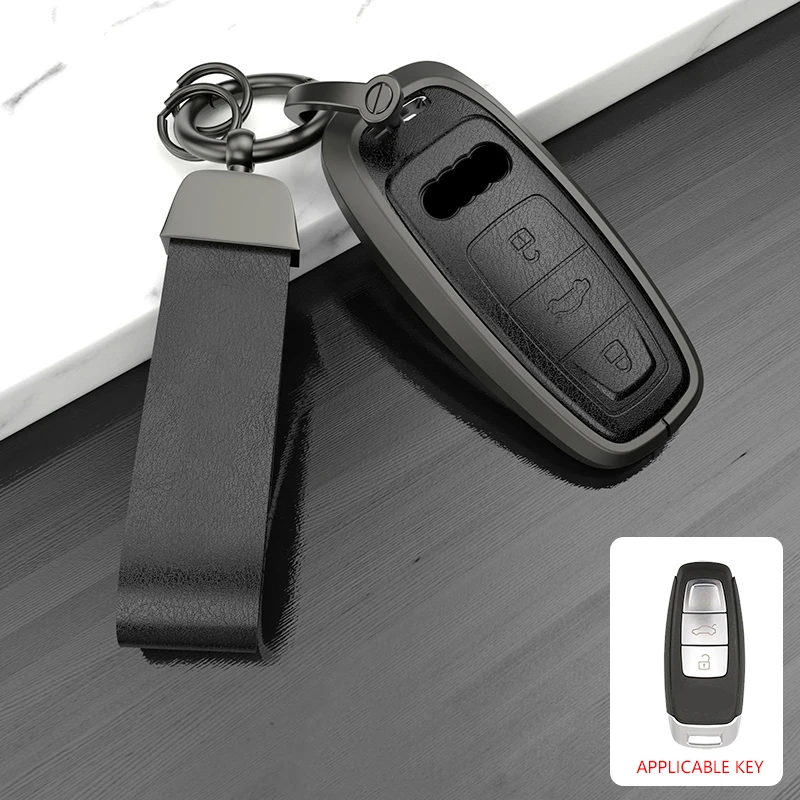 

Leather Alloy Car Remote Key Case Cover Shell Fob for Audi A3 A4 B9 A6 A7 4K A8 E-tron Q5 Q8 C8 D5 SQ8 Auto Key Protector Holder