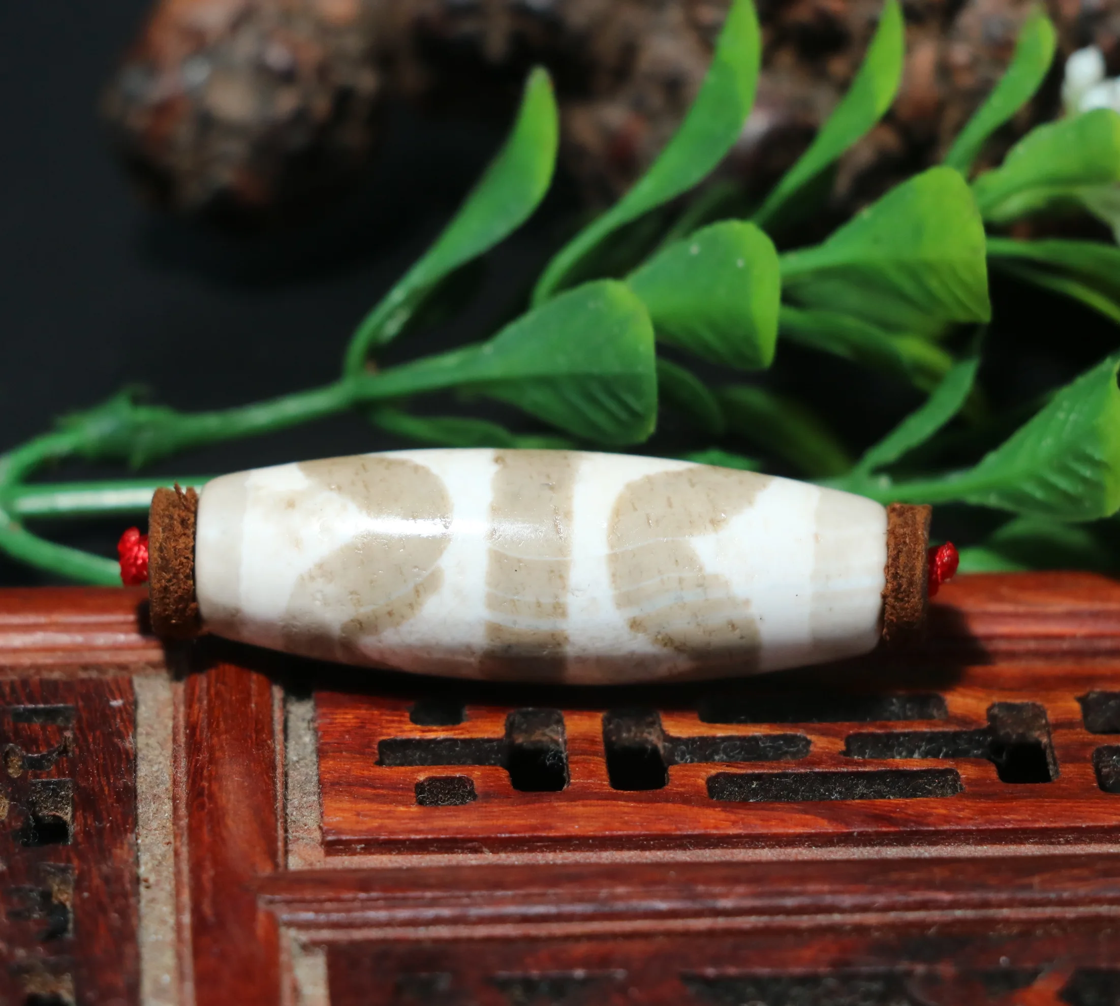 Treasure Power Tibetan Old Agate Gray White Color Double Tiger Tooth Totem dZi Bead For Bracelet Amulet  Timestown UPD1210A