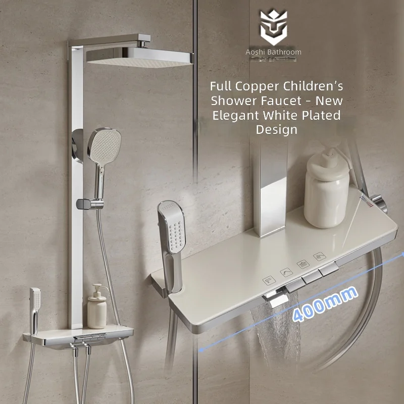 LED Atmosphere Light, Full Copper Mirror Digital Shower Set, High Pressure Rainfall, Chrome Finish, 5 Spray Modes, Easy Install