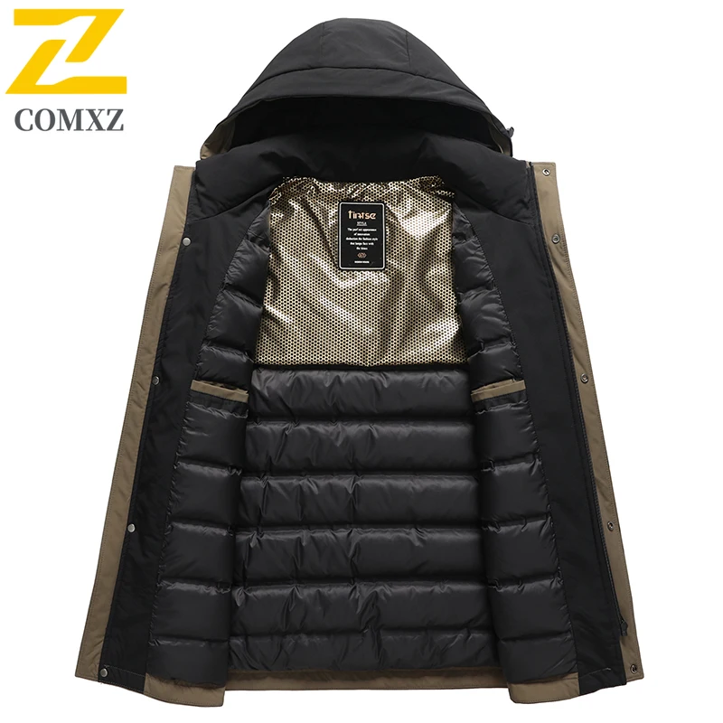 COMXZ Men Down Jacket 2025 Classic Hooded Outdoor Work Lightweight Padded Jacket Casual Business Thickened Warm Winter Coats