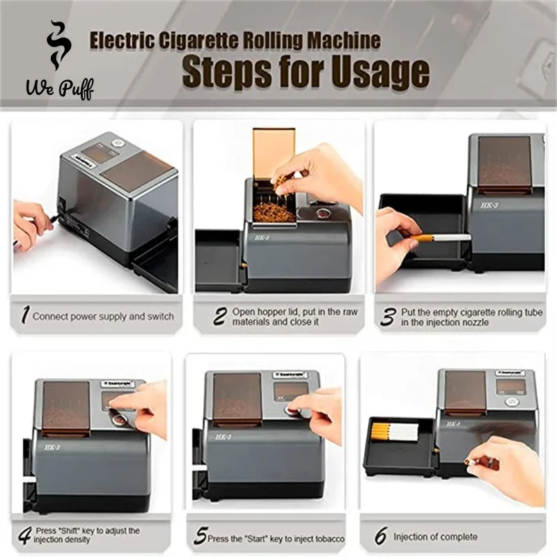 HK-3+ Electric Cigarette Injector Machine 6.5/8MM Full Automatic Roller Wrapping Maker with Tobacco Tray Smoking Accessories