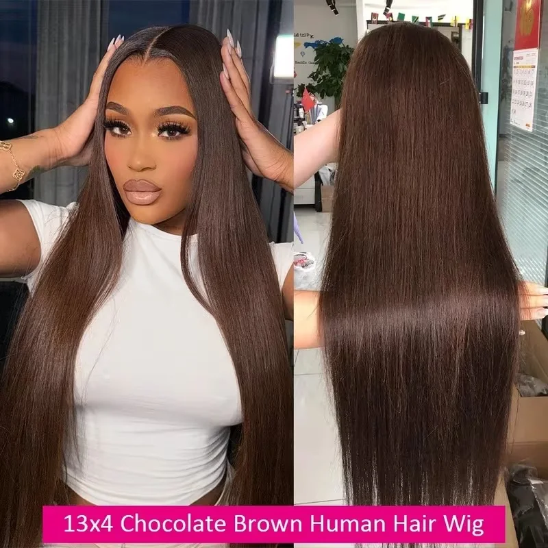 200 Density Chocolate Brown 36 Inch Bone Straight Lace Front Human Hair Wig Straight Wig 13x6 Transparent HD Lace Frontal Wigs