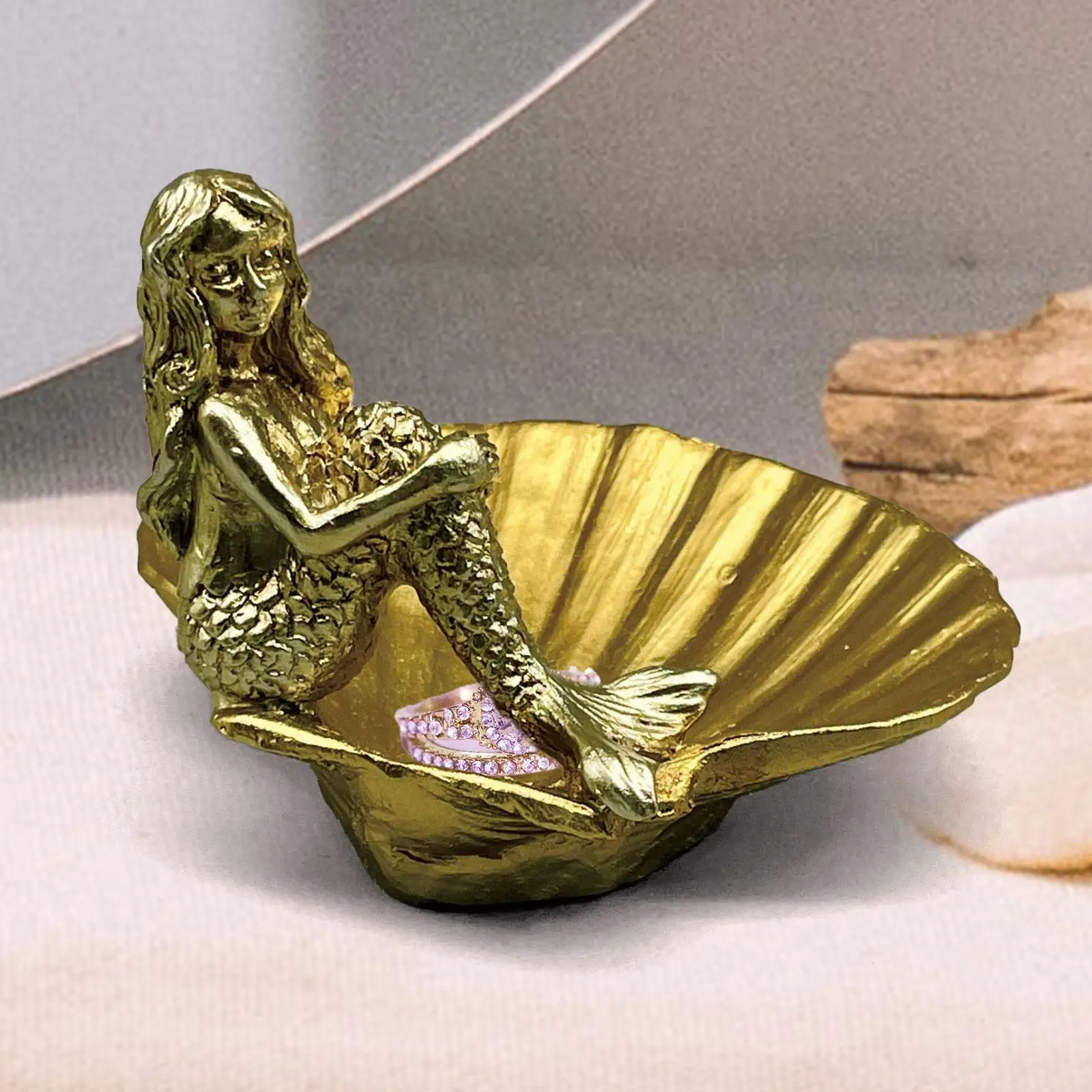 

Блюдо для ювелирных изделий в виде ракушки русалки, украшение из смолы, креативный держатель для ювелирных изделий, поднос для безделушек для ожерелья, колец, серег, ключей, браслетов