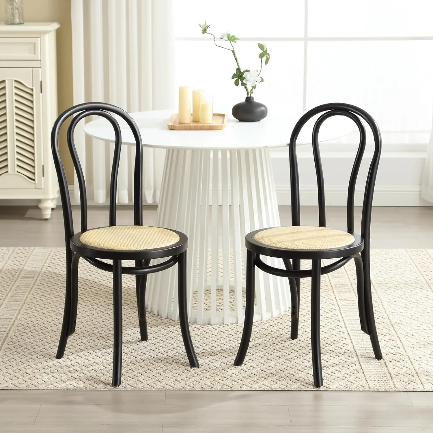 Kmax Vintage Dining Chairs Set Of 4, Thonet Soild Wood Rattan Dining Room Chairs Armless French Country Kitchen Chairs For