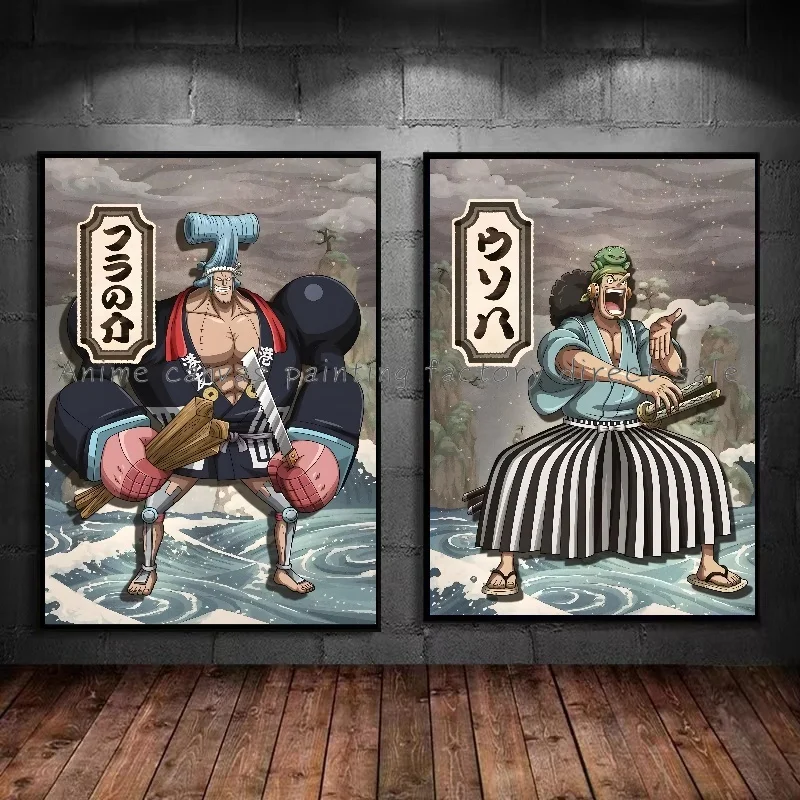 Poster Luffy Zoro Nami karakter One Piece Anime Jepang gambar cetak definisi tinggi lukisan kanvas dekorasi dinding rumah