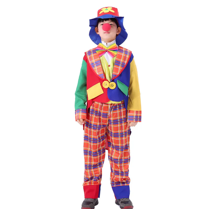 Children's Clown Costume Circus Stage Performance Boys Girls Joker Cloth Halloween Cosplay Dance Tuxedo Swallow-tailed Coat