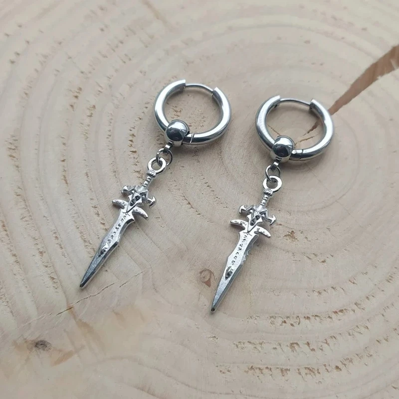 Dagger Hoop Earrings, Sword Hoop Earrings, Huggie Earring, Knife Hoop, Gothic Jewelry, Emo, Alternative, Mens Womens Jewelry