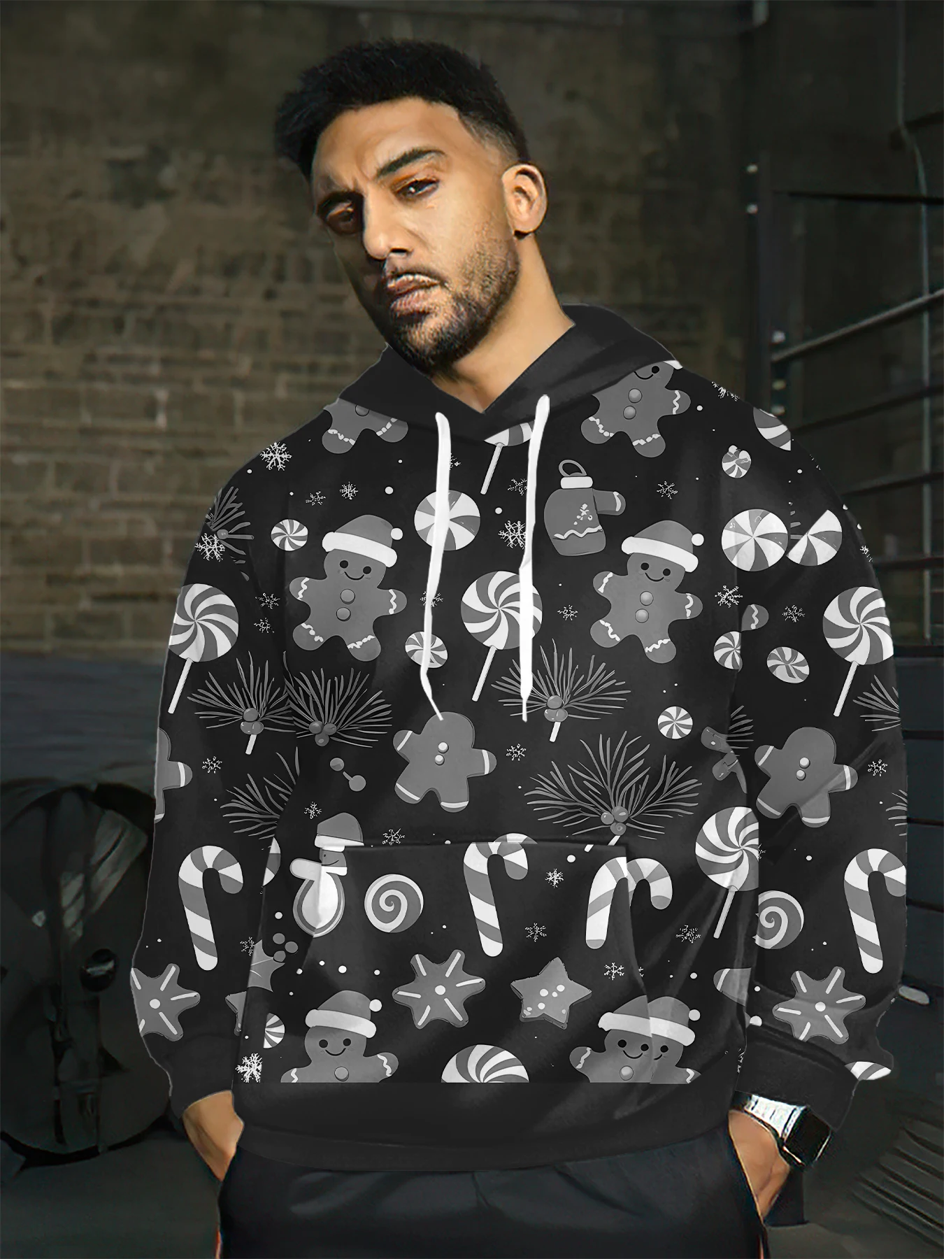 

3D Printed Christmas Elements Graphic Men's Hoodies Fashion Long Sleeve Sweatshirts Tops Christmas Theme Party Clothes For Male