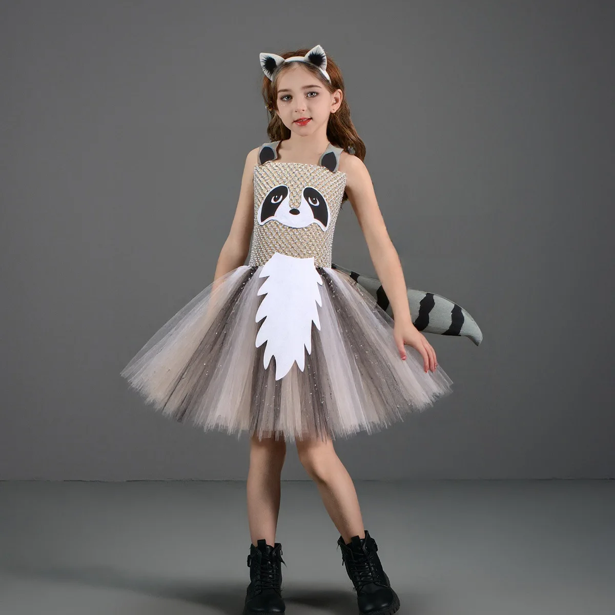 

Fancy Raccoon Animal Costume Girls Dress Up Tutu Dresses Kids Carnival Birthday Fantasy Zoo Clothes Halloween Festival Outfit