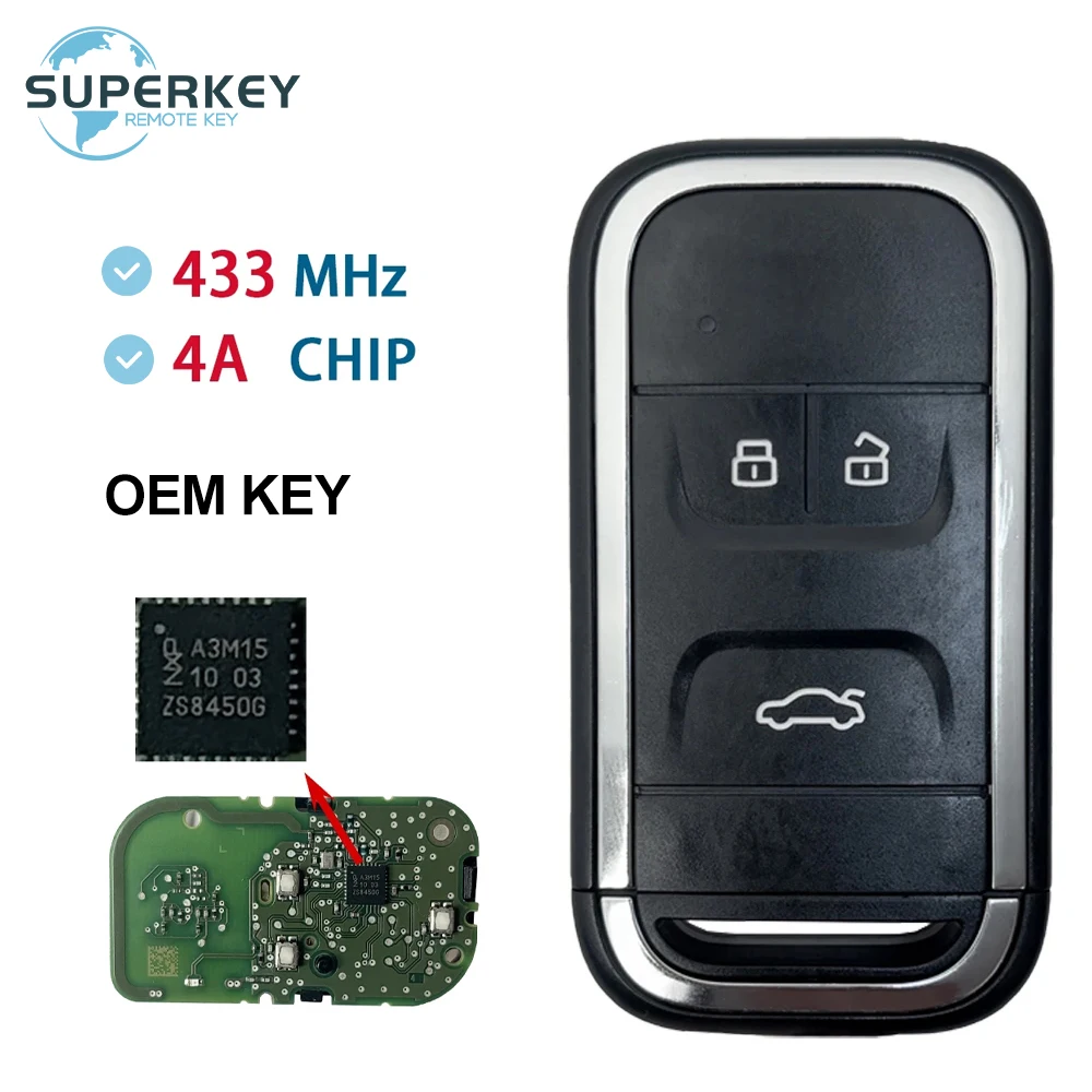 For New Chery OEM Oriangle Smart Remote Key 3 Button 433Mhz 4A Chip  Tiggo 5 7 8 Arrizo 5 6 7 Keyless