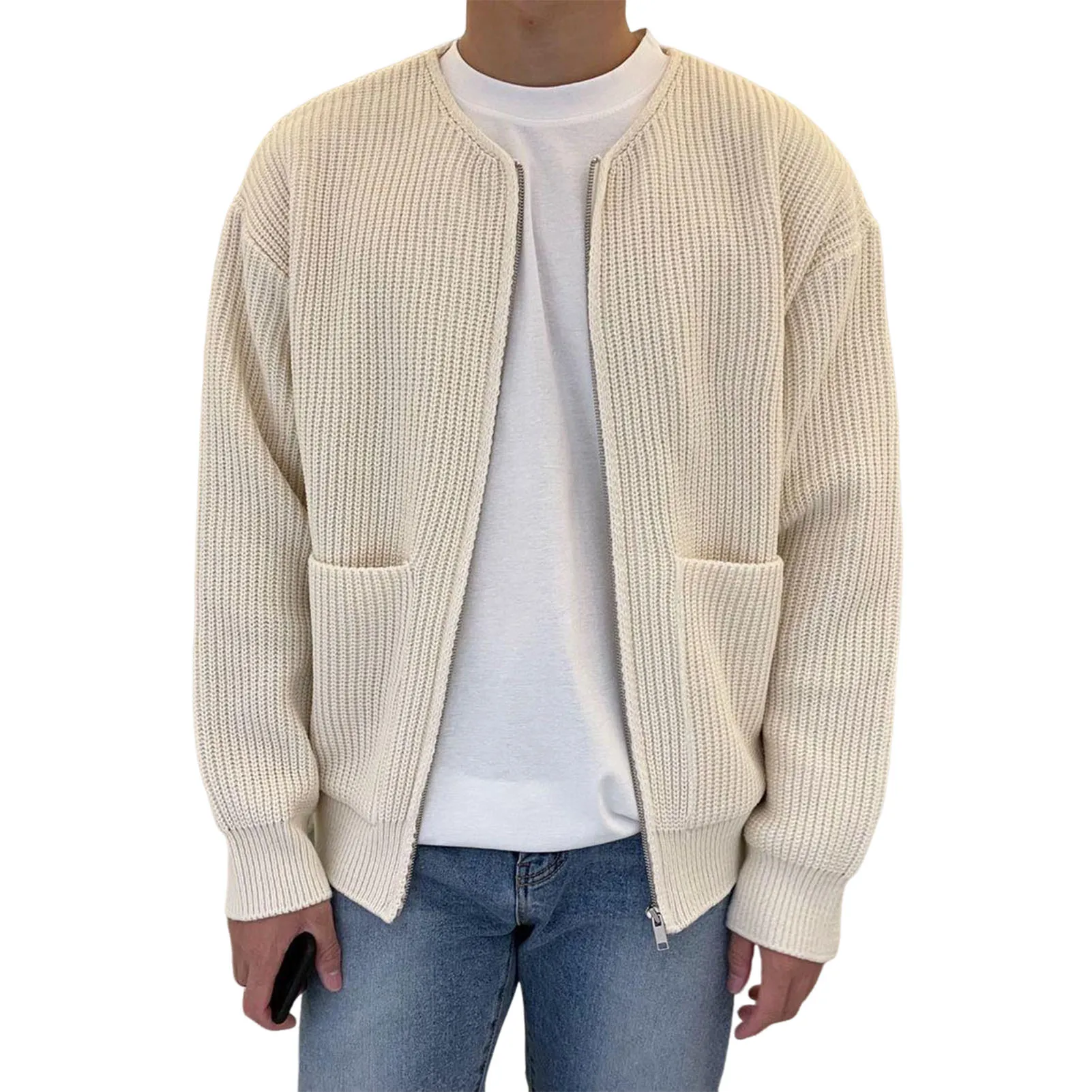 Men Striped Knitted Cardigan Business Casual Long Sleeve Knitting Jacket Spring Autumn Solid Color Fashion Male Long Sweaters
