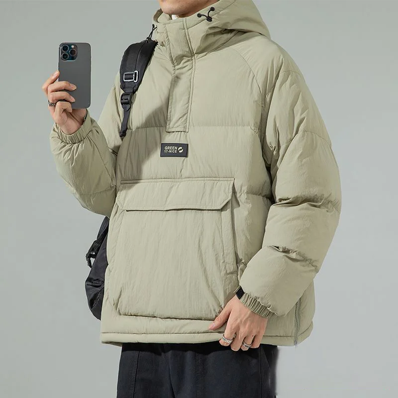 Japanse Cargo Katoenen Gewatteerd Jack Heren Herfst Winter Nieuwe Verdikte Pullover Capuchon Jassen Trendy Paar Grote Zak Warme Parka 'S