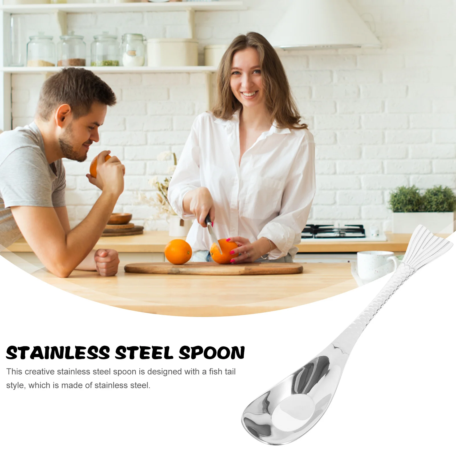 

Fish Tail Stainless Steel Small Spoon Multi-Use Short Handle Dessert Soup Porridge Ice Cream Tasting Spoon Portable Household