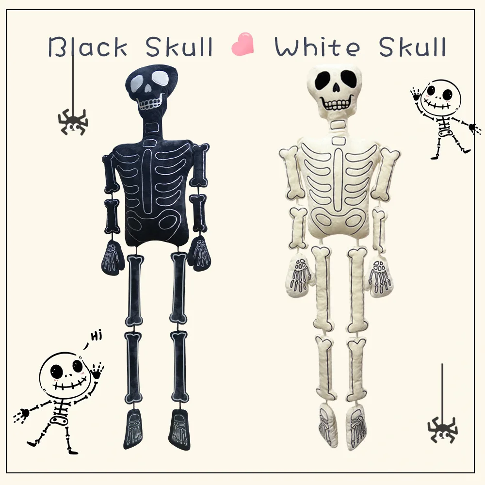 Halloween Skeleton Plush Doll White Bones Stuffed Skull Soft Toy Festival Decoration Spooky Gift for Man Adults