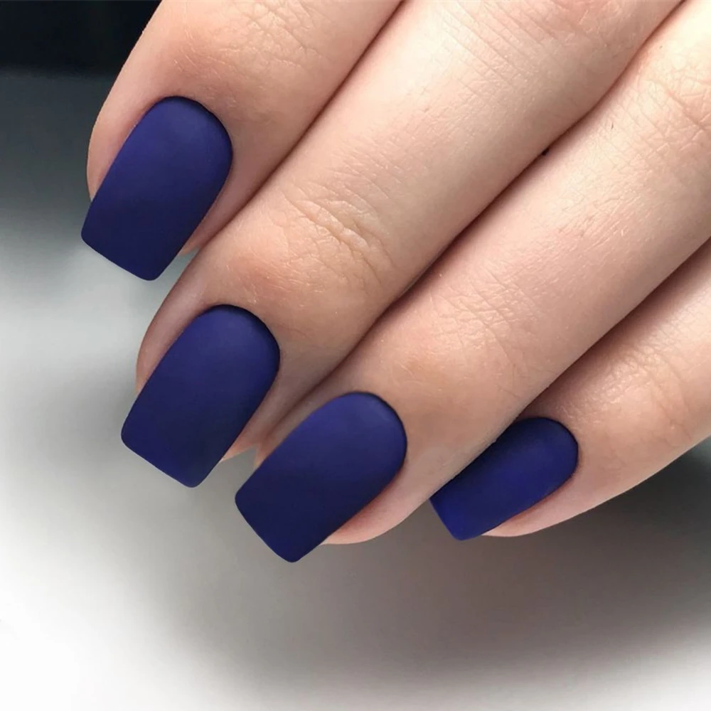 

Artificial Fake Nails With Adhesive Short False Nails Reusable Matte Royal Blue Press On Finger Tip Manicure Tools