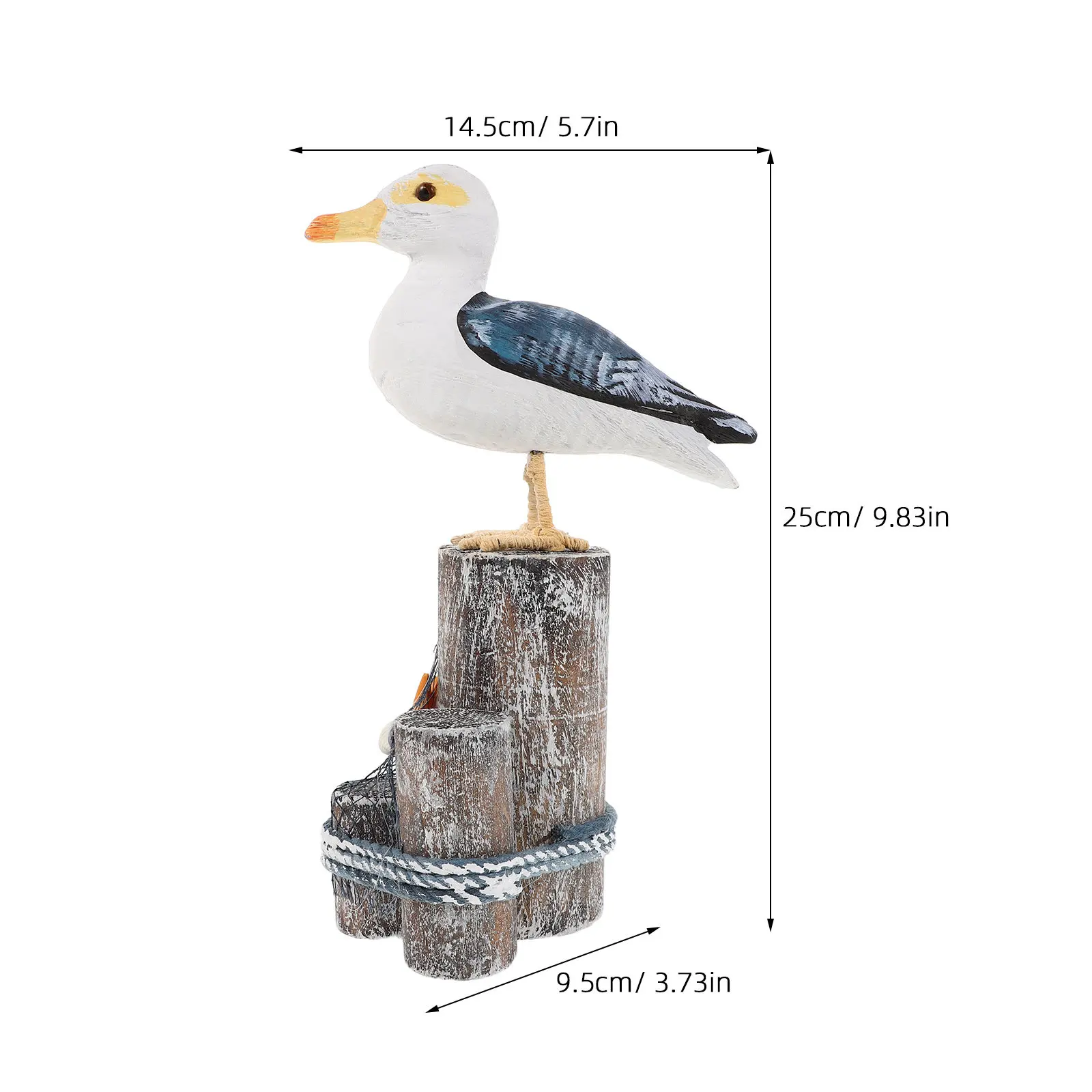 Sturdy Solid Wood Seabird Sculpture Mediterranean Style Intricate Carving Natural Stump Base Coastal Nautical Home Decor Accent