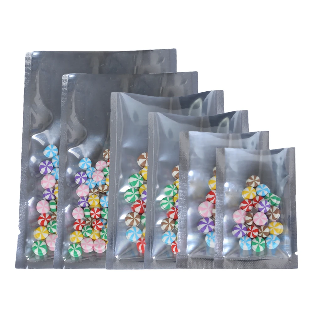 100Pcs Various Size Glossy Silver Clear Window  Vacuum Pouch Heat Seal Food Storage Packaging  Aluminum Foil Mylar Bag