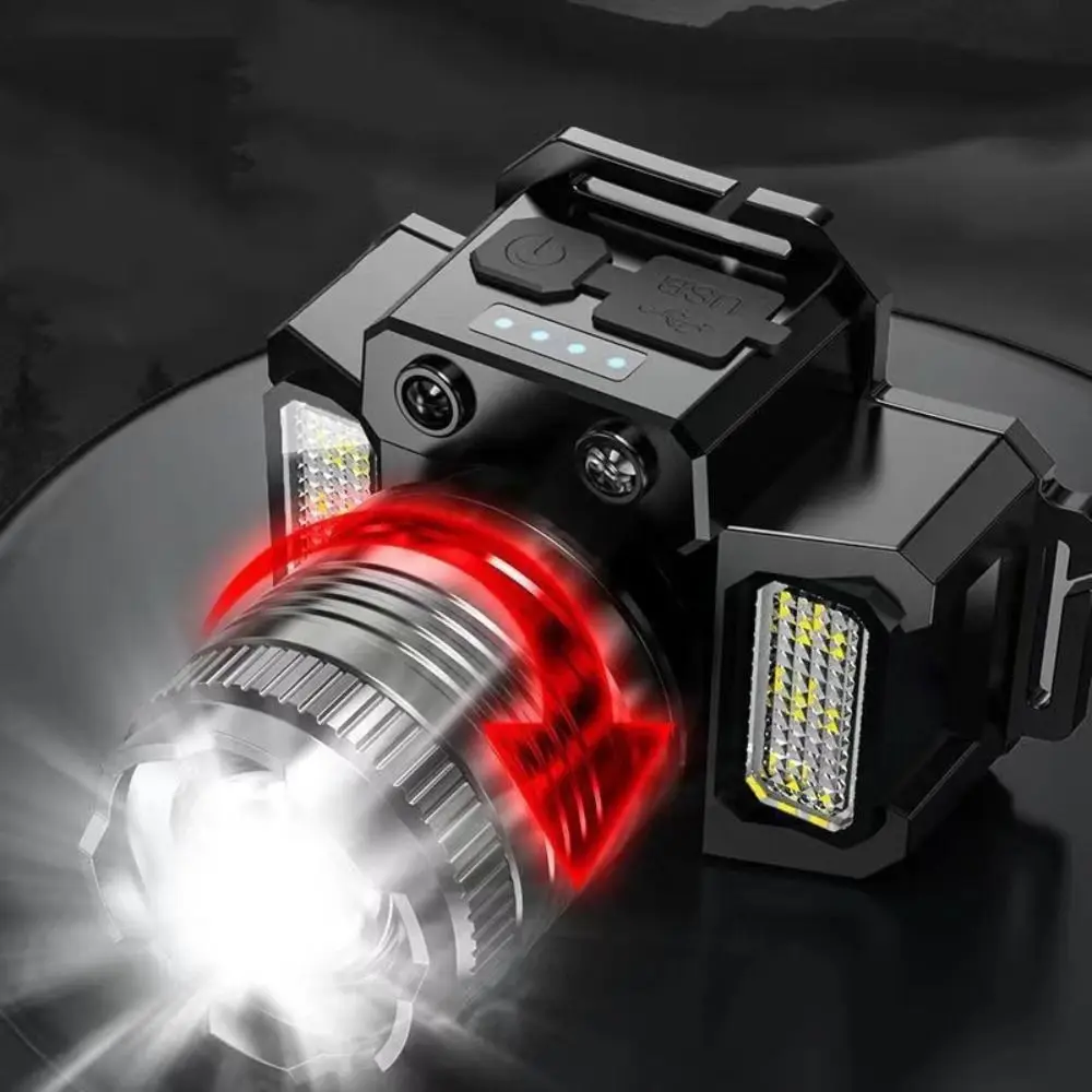 

Motion Sensor LED Headlight 5 Modes Adjustable Waterproof Head Lamp Powerful Bright USB Rechargeable Headlamp Camping