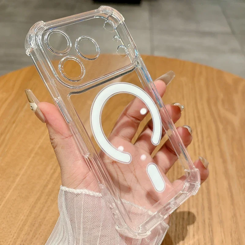 

Luxury Magnetic Wireless Charge For Magsafe Case for iPhone 17 16 15 14 13 12 11 Pro Max Plus Shockproof Transparent Cases Cover