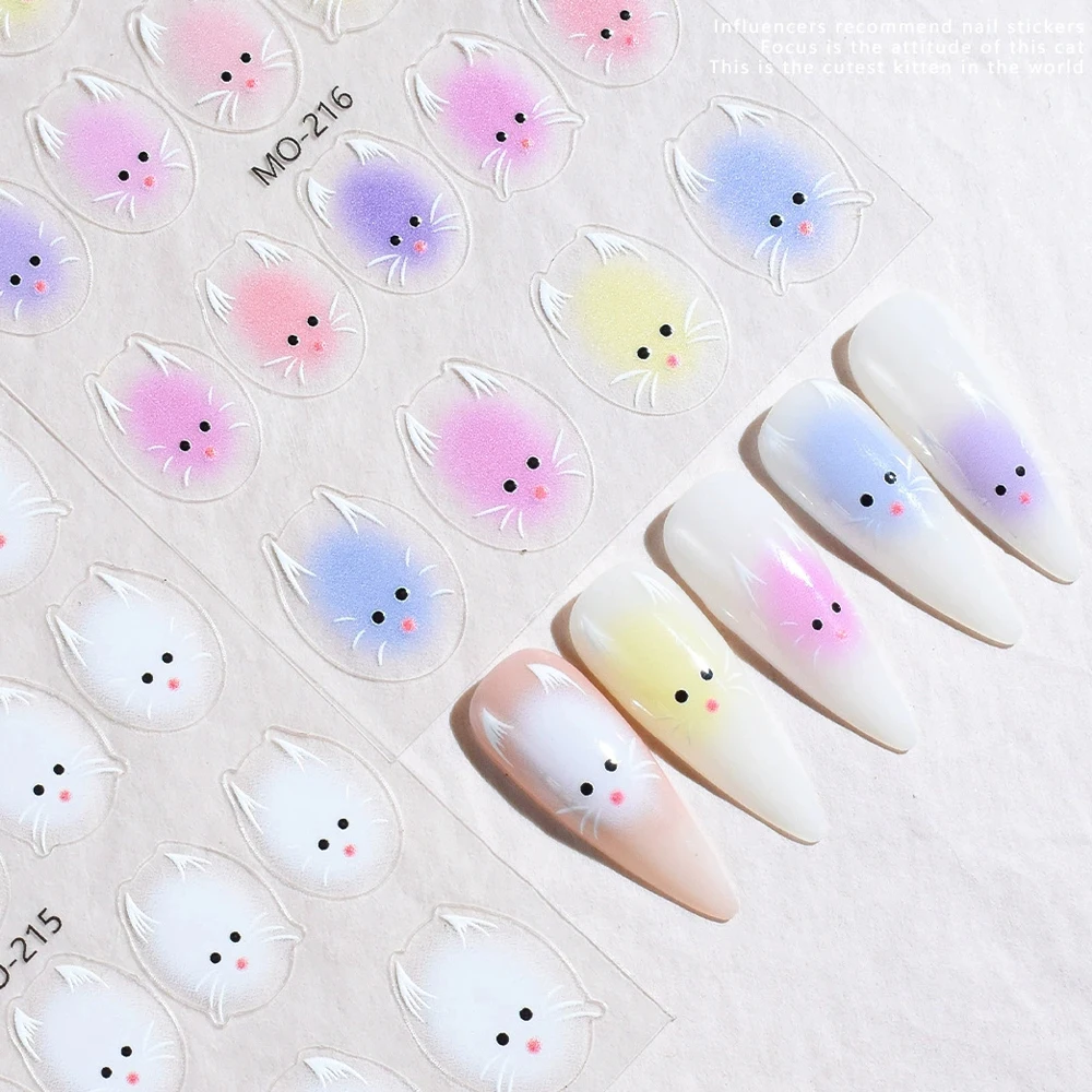 

Cute Color Jelly Cat Face Nail Sticker Cartoon Halo Dyeing Cat Nail Stickers DIY Nail Art Design Decoration Stickers Accessories