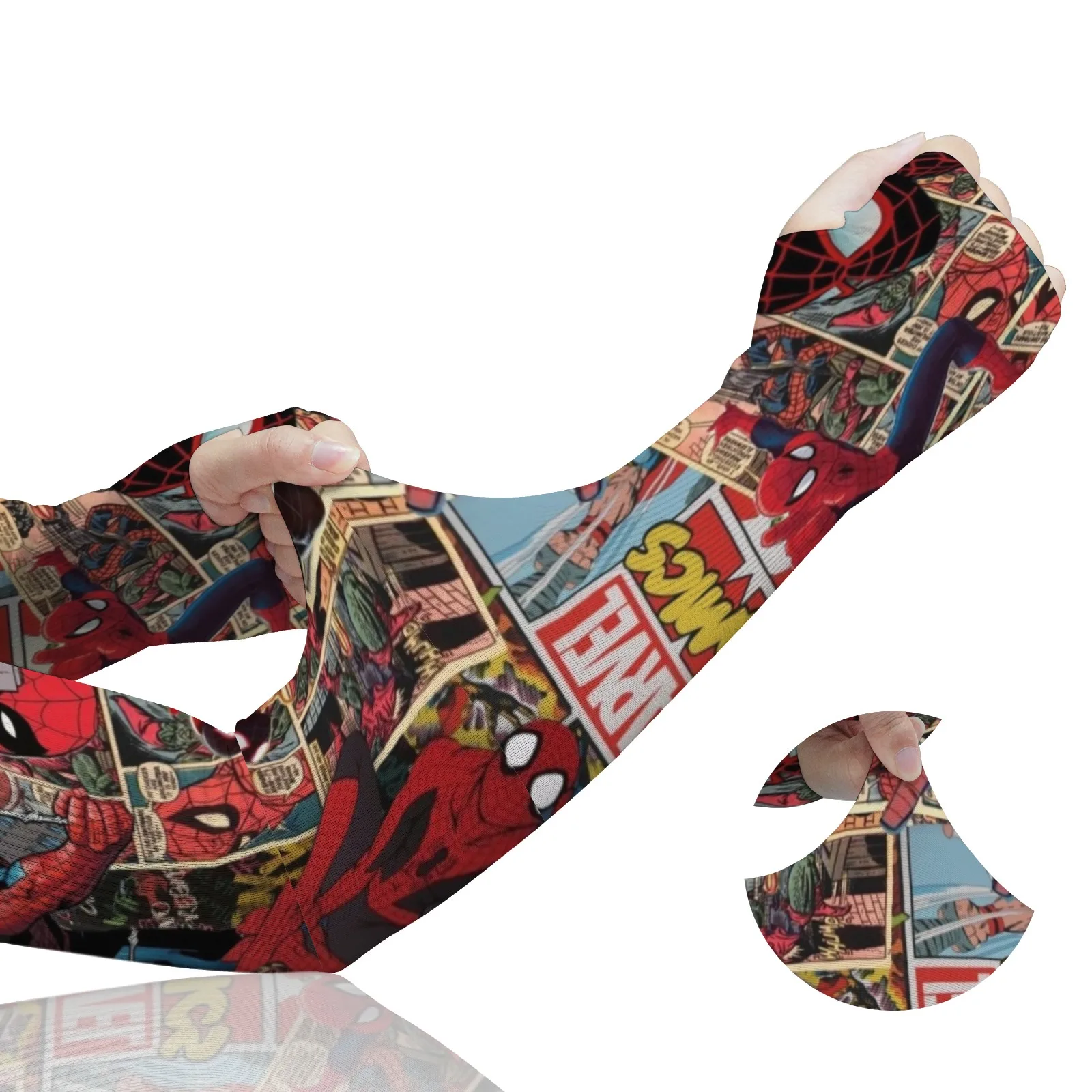ปลอกแขนพิมพ์การ์ตูน Spider-Man Action-Packed - ป้องกันรังสียูวีระบายอากาศสีแดงสําหรับการผจญภัยในชีวิตประจําวันและกลางแจ้งที่ได้รับแรงบันดาลใจจากซูเปอร์ฮีโร่