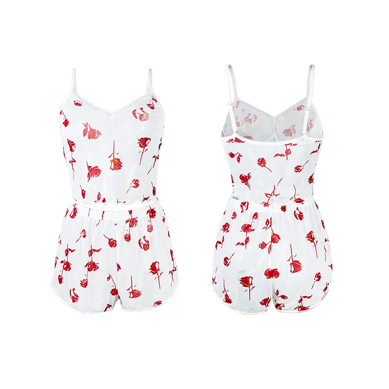 메쉬 슬립웨어, 여성용 에로틱 캐미솔 반바지, 귀엽고 섹시한 홈웨어, 인터넷 유명 핫 아이템 세트