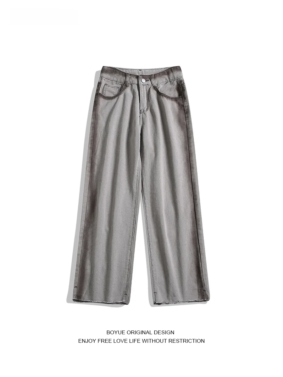 

Boyue Vintage Striped Color Blo Denim Wide Leg Pants Men's Straight Leg Long Trousers Casual Cotton Polyester Blend