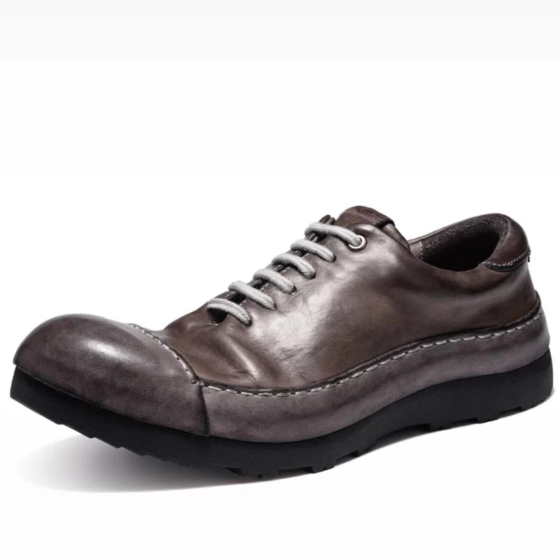 Men's Fashionable Washed Horsehide Comfortable Breathable Anti Slip Casual Shoes Outdoor Horse Leather Hand-sewn Board Shoes for