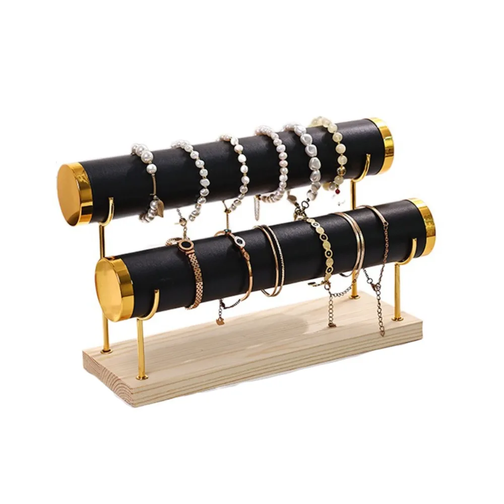 

Metal Storage Rack Multi-layer Wooden Base Bracelet Organizer Holder Detachable Velvet Jewelry Display Stand Home