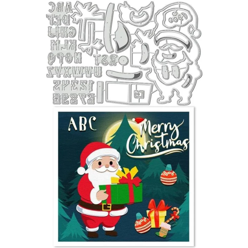 Christmas Santa Metal Cutting Dies Merry Christmas Letters Carbon Steel Template Gift Embossing Stencils for Scrapbooking Card