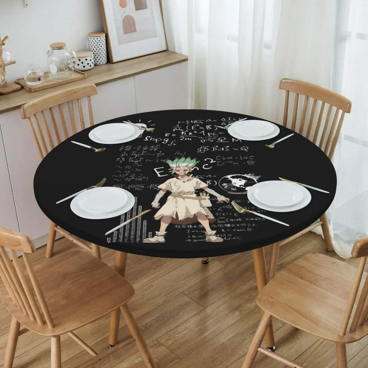 Senku Ishigami Dr Stone Apan Anime Waterproof Round Tablecloth Oilproof Table Cloth for Kitchen Events Dining Table Cover